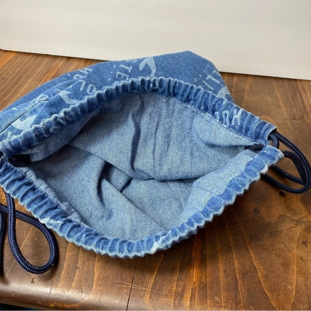 Y2K Style Hollister Bag Drawstring Denim Jean Backpack with‎ Logo